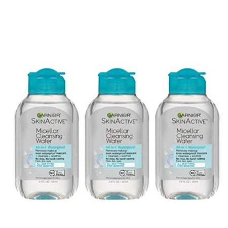 Garnier SkinActive Micellar Cleansing Water  All-in-1 Waterproof Makeup Remover and Facial Cleanser  3.4 Fl Oz  3 Pack