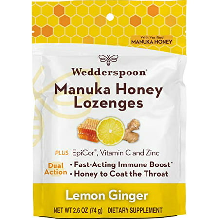 Wedderspoon Manuka Honey Immunity Lozenges with Epicor  Zinc  Vitamin C â€“ Lemon & Ginger  2.6 Oz (Pack of 1)  Boosts Immunity Within Two Hours