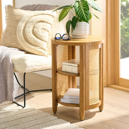 Better Homes & Gardens Springwood Caning Side Table  Light Honey Finish
