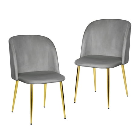Kithkasa Velvet Dining Chairs  Mid Century Modern Gold Legged  Set of 2  Gray