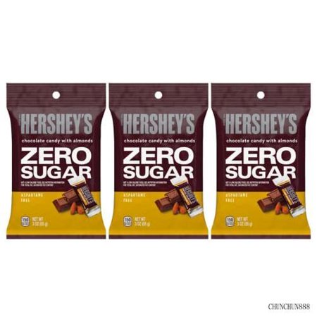 HERSHEY S ZERO SUGAR Chocolate with Almonds Minis Peg Bag  3 Oz (Pack of 3)