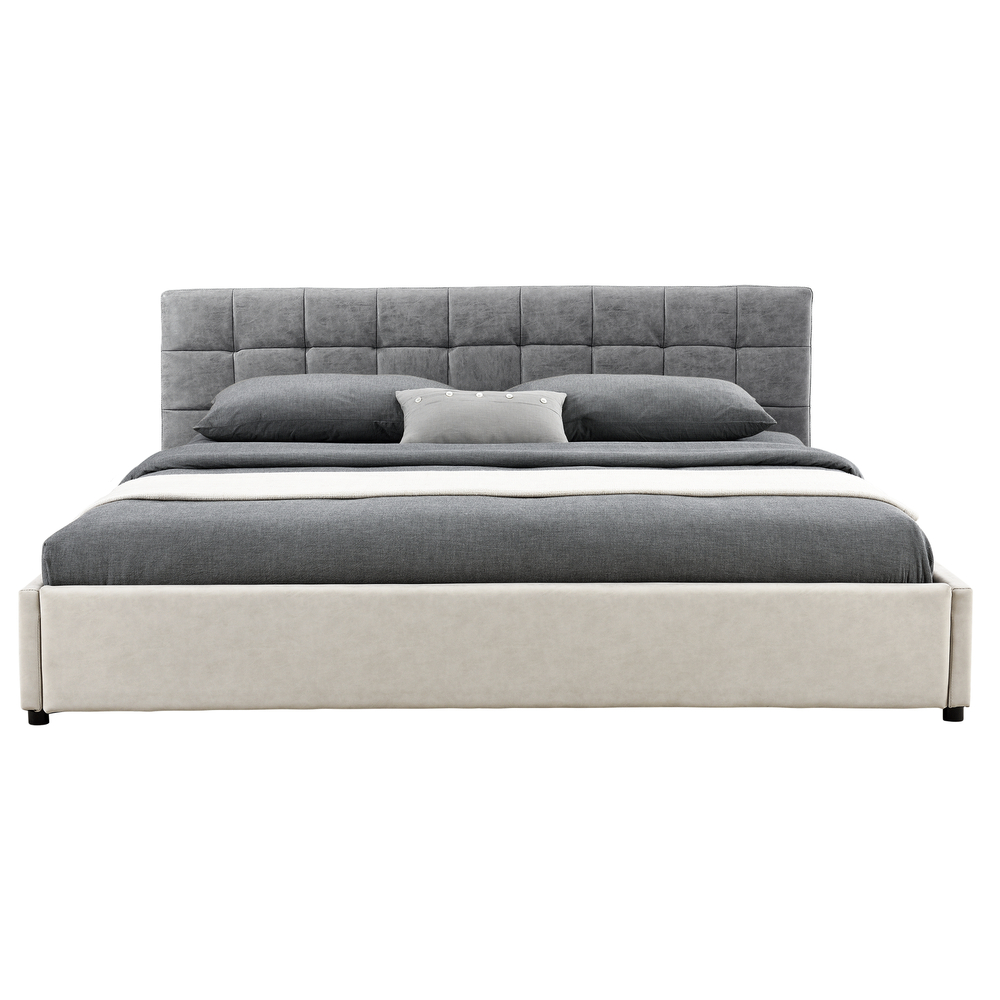 [My. Bed] LED Polsterbett Gesteppt Mit Kaltschaum-Matratze (H2) 180x200cm Grau/ivory Wild-Leder-Imita
