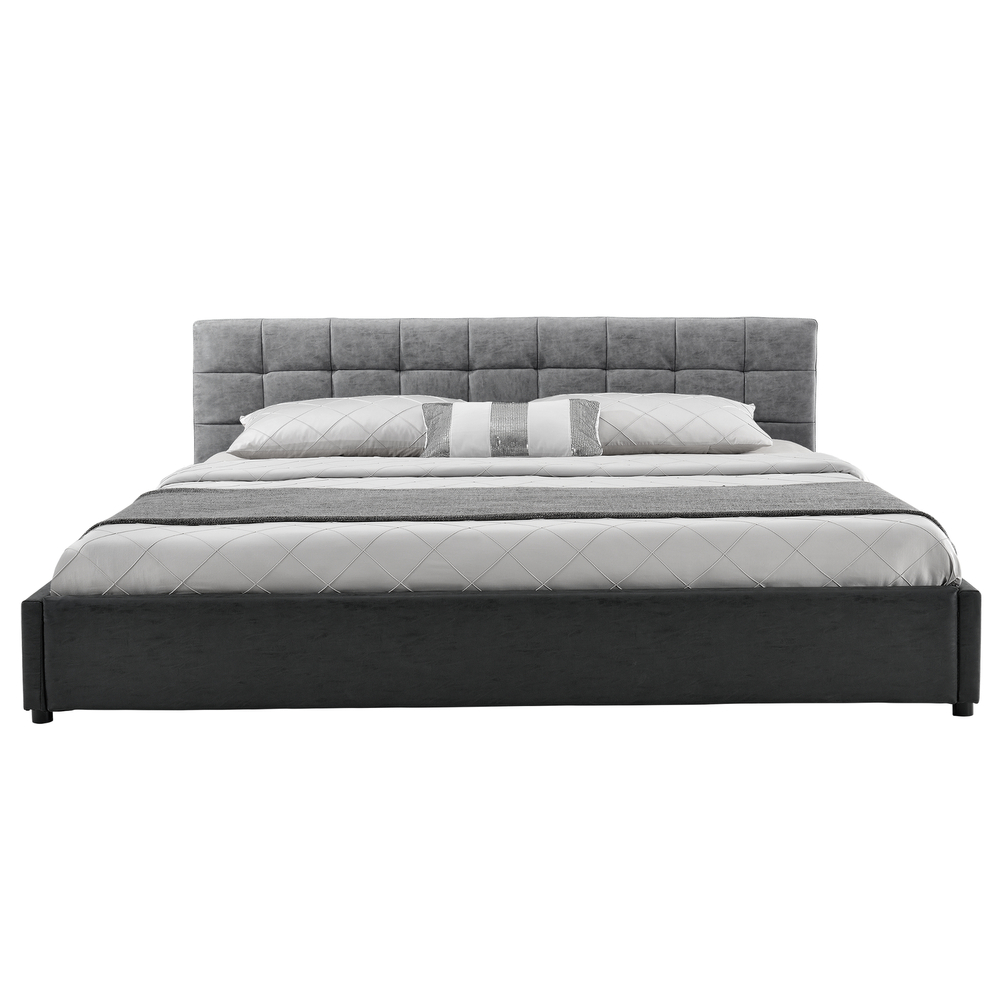 [My. Bed] LED Polsterbett Gesteppt Mit Kaltschaum-Matratze (H2) 180x200cm Dunkel-grau Wild-Leder-Imit