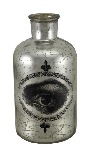 Silver Mercury Glass Human Eye Apothecary Bottle 6 Inch