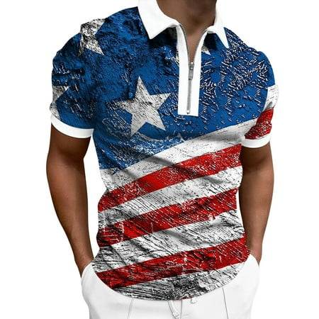PEASKJP Men S USA Flag Patriotic Graphic T-shirt Tops USA Flag Shirts Short Sleeve Top Tee White L