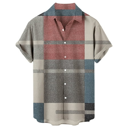 CLZOUD Comfortable Soft Shirt Brown Casual Men S Loose Lapel Print Short Sleeve Button Port Style Floral Shirt Sand Beach Hawaiianss Summer Top L