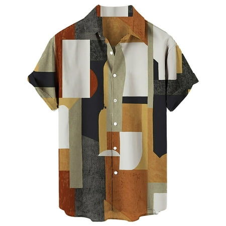 CLZOUD Mens Work Shirts Coffee Casual Men S Loose Lapel Print Short Sleeve Button Port Style Floral Shirt Sand Beach Hawaiianss Summer Top Xxxl