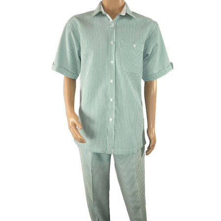 Mens Giorgio Inserti Seer Sucker Stripe 2pc Walking Leisure Suit 7287 Green