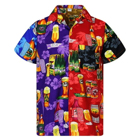CLZOUD Work Shirts Mens Red Casual Men S Loose Lapel Print Short Sleeve Button Port Style Floral Shirt Sand Beach Hawaiianss Summer Top Xxl