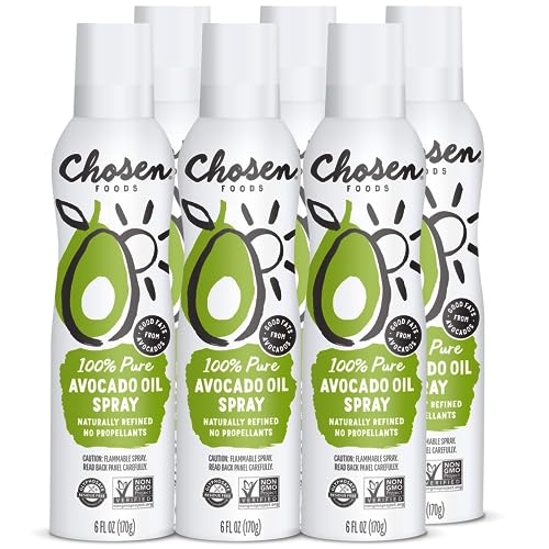 Chosen Foods 100% Pure Avocado Oil Spray, Keto and Paleo Diet Friendly, Kosher Cooking Spray for Baking, High-Heat Cooking and Frying (6 Oz, 6 Pack)