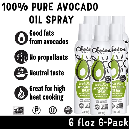 Chosen Foods 100% Pure Avocado Oil Spray, Keto and Paleo Diet Friendly, Kosher Cooking Spray for Baking, High-Heat Cooking and Frying (6 Oz, 6 Pack) thumbnail