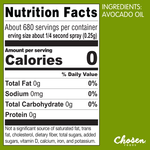 Chosen Foods 100% Pure Avocado Oil Spray, Keto and Paleo Diet Friendly, Kosher Cooking Spray for Baking, High-Heat Cooking and Frying (6 Oz, 6 Pack) thumbnail