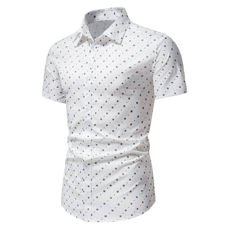 Shirts for Men Men S Casual Slim Print Button Lapel Short Sleeve Shirt Mens Graphic Tees T Shirts for Men Dress Shirts for Men White L