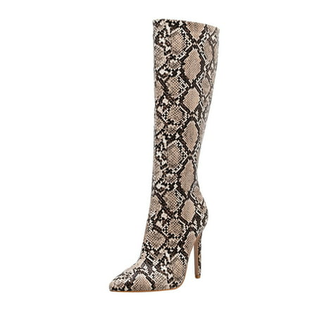 GWAABD Slip on Loafers for Women Winter Boots Knee High Boots Stiletto Nightclub Stage Boots