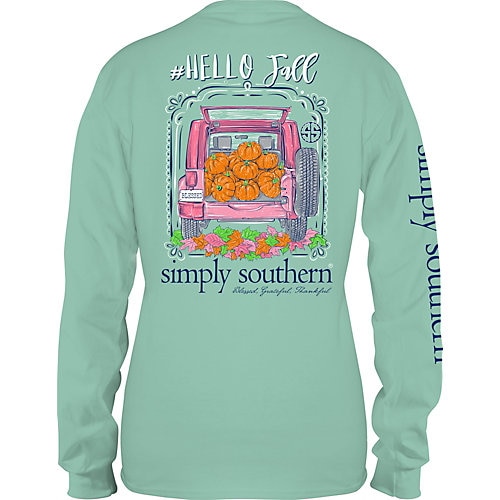 Simply Southern Juniors Fall Long Sleeve T-Shirt-Large,MINT GREEN/MULTI