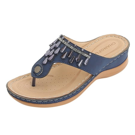 Women S Sandals Summer 2023 Thick Heel Flip Flops Bohemian Open Toe Roman Shoes Casual Beach Sandals