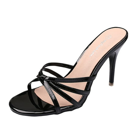 GWAABD Women S Wide Width Sandals Knotted Strap Detail Women Slippers Sandals High Stiletto Heel Toe Lady Mules Outer Wear Female Slides