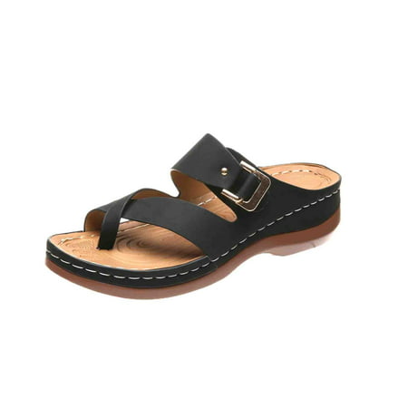 Women S Sandals Summer 2023 Thick Heel Flip Flops Bohemian Open Toe Roman Shoes Casual Beach Sandals