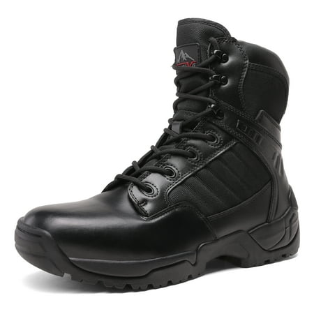 nortiv8 men s military tactical work boots side zipper leather motorcycle combat boots desert-w black size 12w