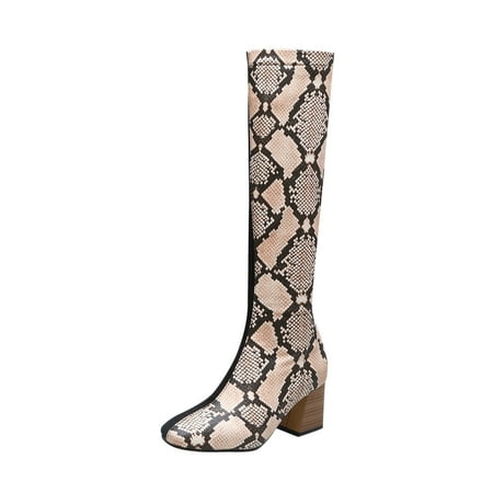 GWAABD Women S Ankle Boots & Booties Thigh Snakeskin Contrasting Retro Women S Fashion Zipper High Shoes Heels Breathable Boots Colors Women S Boots
