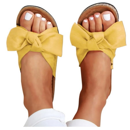 GWAABD Womens Shoes Sandals Sandals Bottom Flat Shoes Thick Slipper Fashion Heel Tie Beach Women Bow Women S Sandals
