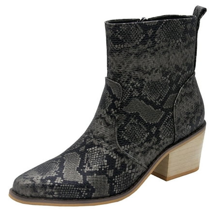 GWAABD Women Boots Ankle Booties Pointed Serpentine Fashion Short Non Slip Hight Zipper Women Heels Shoes Toe Women S Boots