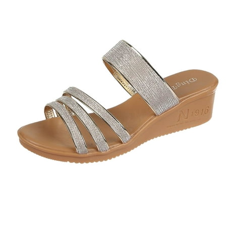 GWAABD Platform Sandals Women Ladies Fashion Solid Color Leather Rhinestone Ribbon Combination Wedge Heel Thick Soled Sandals