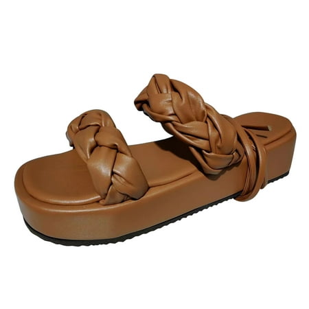 GWAABD Women Sport Sandals Ladies Fashion Summer Solid Color Leather Woven Leather Ankle Strap Thick Sole Sandals