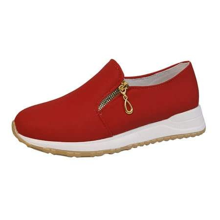 GWAABD Running Shoes for Women Ladies Fashion Solid Color Cloth Side Zipper Round Toe Flat Casual Sports Shoes