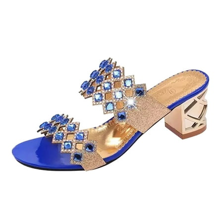 GWAABD Women S Wide Width Sandals Women Sandals Sequin Beads Slippers Sandals Thick Heel One Foot Open Toe Fish Mouth Sandals Casual Fashion Sandals