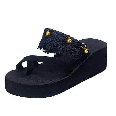 GWAABD Wide Womens Sandals Ladies Fish Wedge Mouth Breathable Strap Rhinestone Heel Shoes Sandals Flowers Buckle Women S Sandals
