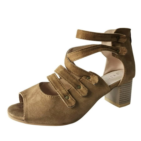 GWAABD Beach Sandals for Women Dressy Summer Women S Buckle Outdoor Heels Toe Strap Breathable Summer Beach Sandals Mouth High Open Fish Shoes Women S