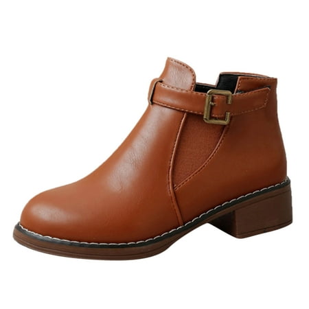 GWAABD Boots Ankle Low Heel for Women Fashion Autumn Women Ankle Boots Round Toe Low Heel Buckle Solid Color Casual Simple Style