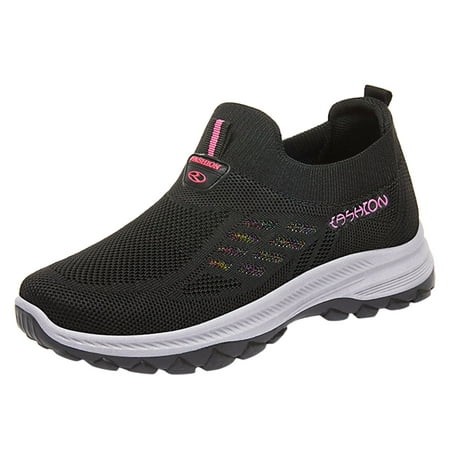 GWAABD Non-Slip Soft Sole Comfortable Casual Sneakers Fashion Autumn Women Sports Shoes Flat Non Slip Slip on Fly Woven Mesh Breathable Solid Color Si