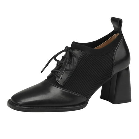 GWAABD Ankle Boots for Women Low Heel Ladies Solid Color Vintage Lace up High Heel Deep Mouth Fashion Ankle Boots