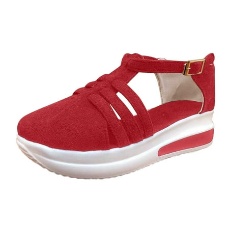 GWAABD Comfortable Walking Sandals for Women Fashion Women S Sandals Cusual Wedge Solid Shoes Buckle Strap Ladies Platform Women S Sandals