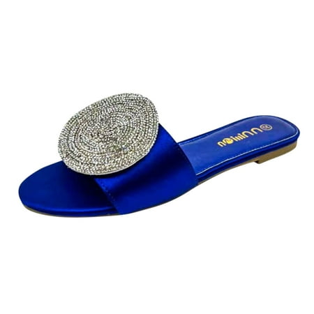GWAABD Slipper Shoes for Women S Summer Flat African Sandals Outwearing Rhinestone Sandals and Slippers