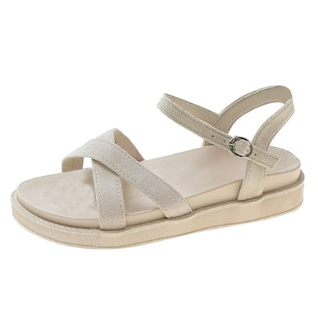 GWAABD Comfortable Sandals Women Sandals Fashion Solid Color Summer Simple Thick Bottom Flat Bottom Comfortable Beach Sandals Buckle Strap Casual Shoe