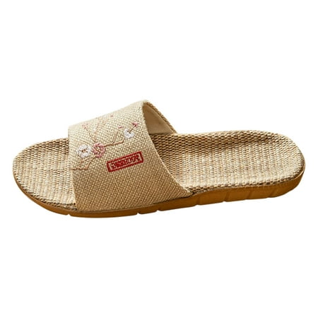 GWAABD Extra Wide Slippers Female Four Seasons Household Indoor Couple Household Chinese Floral Printing Sandals
