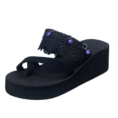 GWAABD Womens Wide Width Sandals Ladies Fish Wedge Mouth Breathable Strap Rhinestone Heel Shoes Sandals Flowers Buckle Women S Sandals
