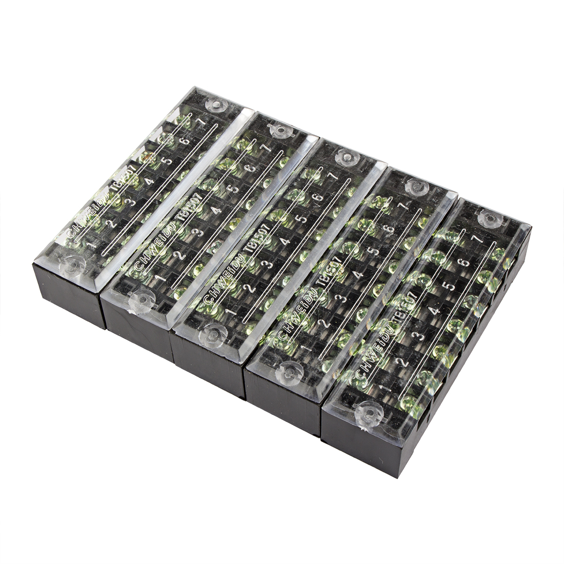 5 Pcs 7 Positions Dual Rows 600V 15A Wire Barrier Block Terminal Strip TB-1507