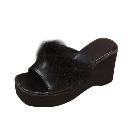 GWAABD Strappy Sandals for Women Flat Fashion Spring and Summer Women Sandals High Heels Wedge Heel Thick Soled Platform Fluffy Solid Color Open Toe C