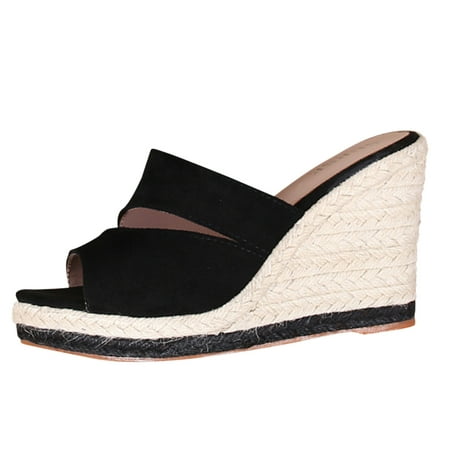 GWAABD Cute Slide Sandals for Women Outer Wear Casual and Comfy Wedge Heel Women Slipper Sandals Summer Suede Lady Mules Cutout Female Espadrille Slid