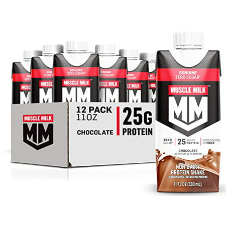 Muscle Milk Genuine Protein Shake  Chocolate  11 Fl Oz Carton  12 Pack  25g Protein  Zero Sugar  Calcium  Vitamins a  C & D  5g Fiber  Energizing Snac
