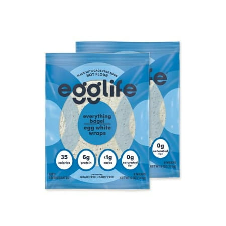 Egglife Egg White Wraps  Everything Bagel  Egg White Wraps  12 Total Wraps (2-6 Packs) - Gluten Free  Dairy Free  No Flour  Sugar Free  Keto Friendly 