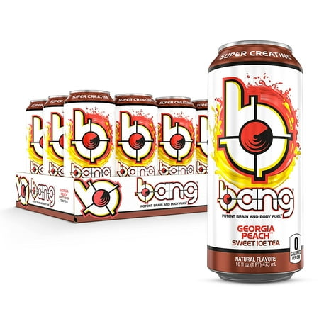 BANGs | Sparkling Energy Drink - with Creatine  Aminos  CoQ10; Zero Calories  Sugar Free  Vegan  Gluten Free; 16oz Can | Peach Mango  (12) Cans