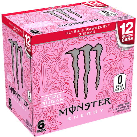 Monster Ultra Strawberry Dreams  Sugar Free Energy Drink  12 Fl Oz  6 Pack