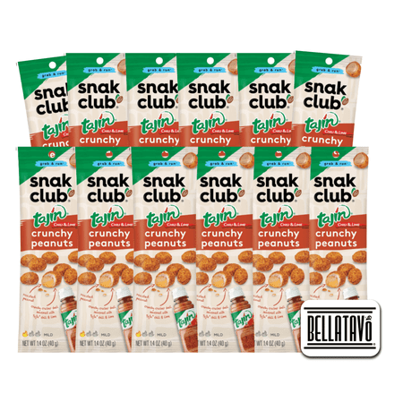 Chili Lime Crunchy Peanuts Bundle. Includes Twelve-1.4 Oz Snack Size Bags of Snak Club Tajin Crunchy Peanuts Plus a BELLATAVO Fridge Magnet! Snak Club