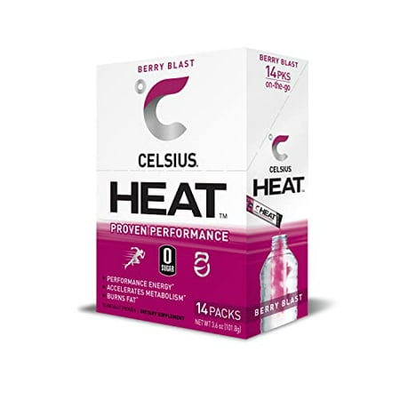 CELSIUS HEAT on-the-Go Performance Energy Powder Stick Packets  Berry Blast (Pack of 14)