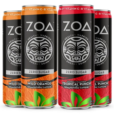 ZOA Sugar-Free Energy Drink Bundle 12 Fl Oz  (24 Pack) | Healthy Vitamin C  B6 & B12  Natural Caffeine | Wild Orange  Tropical Punch